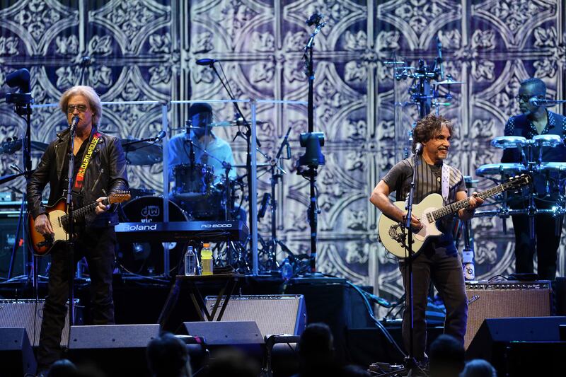Hall and Oates members Daryl Hall, left, and John Oates during the band's performance at Vivint Arena on May 8, 2018.