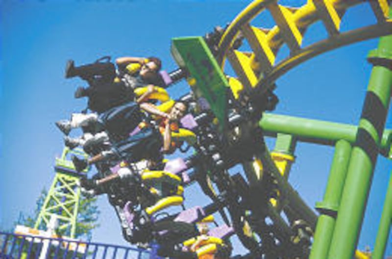 Lagoon's new ride, expected to be installed by April, will be similar to this suspended roller coaster at Paramount's Kings Island in Ohio.