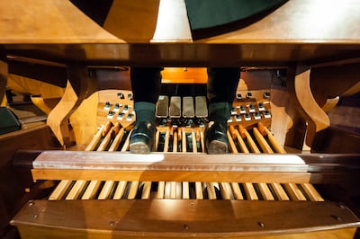 Clay Christiansen, the Tabernacle organist, sits at the organ inside of the Tabernacle on Temple Square in Salt Lake City on Monday, April 9, 2018.