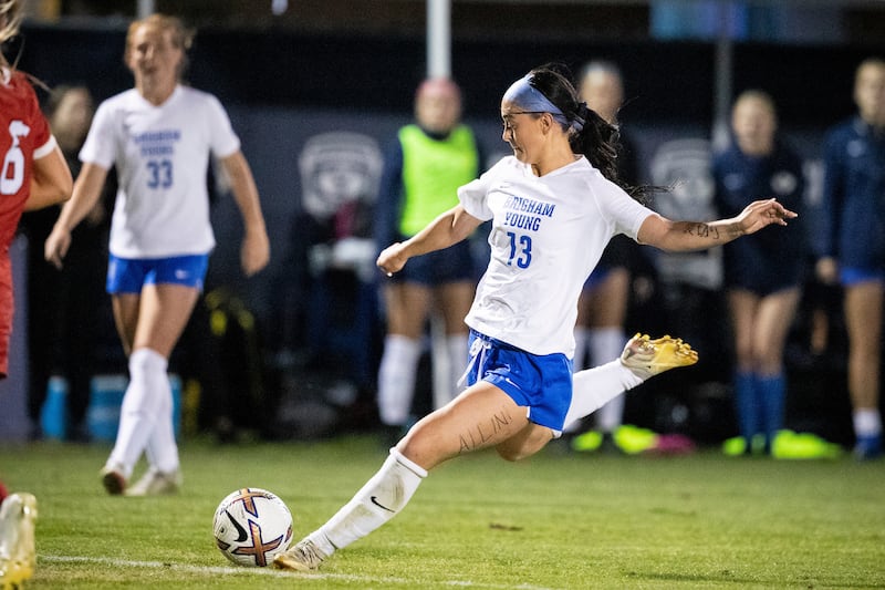 BYU senior All-American Brecken Mozingo in action against the University of Utah in 2022.