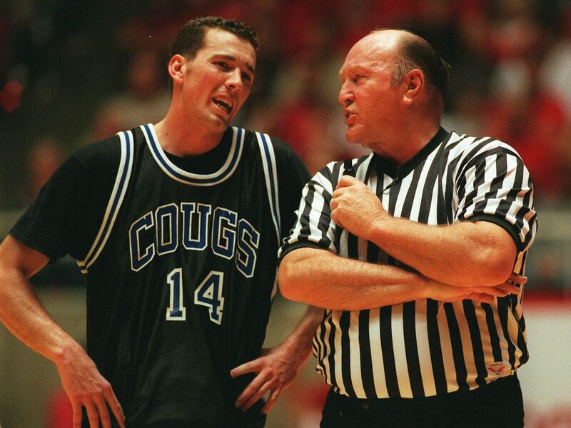 BYU's Danny Bower discusses a call with official Moose Stubing.