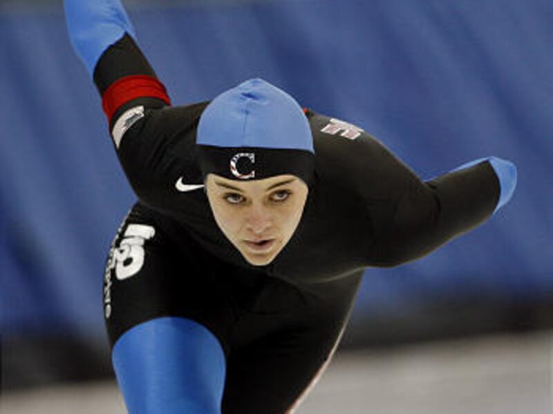 Heather Richardson skates to a first place finish in the women's 1,500-meter event at the Kearns Olympic Oval.