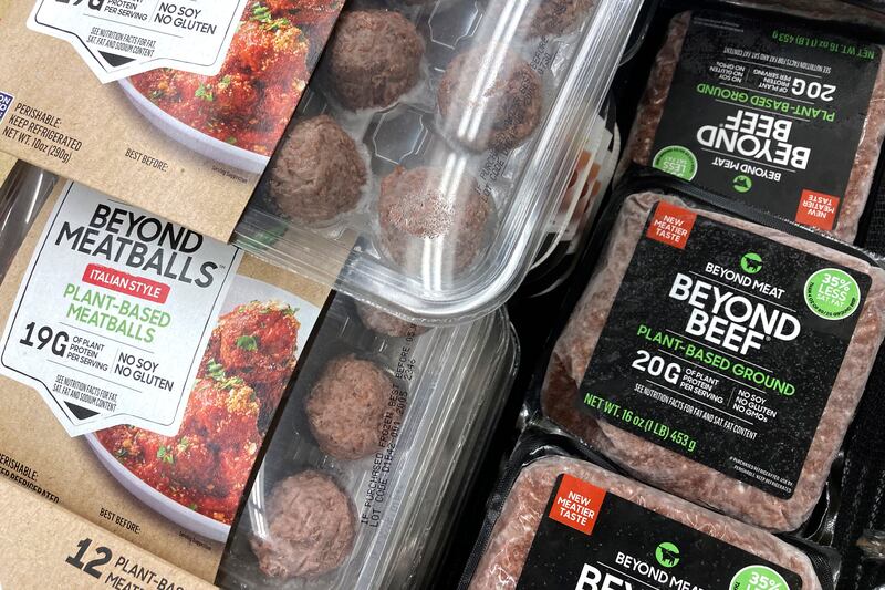 Beyond Meat products are seen in a refrigerated case inside a grocery store in Mount Prospect, Ill.