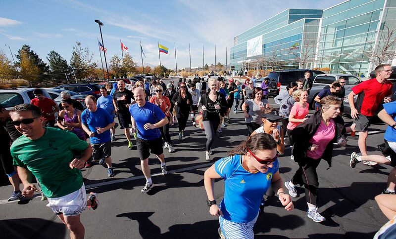 Runners start the USANA Turkey Trot 5K in Salt Lake City.