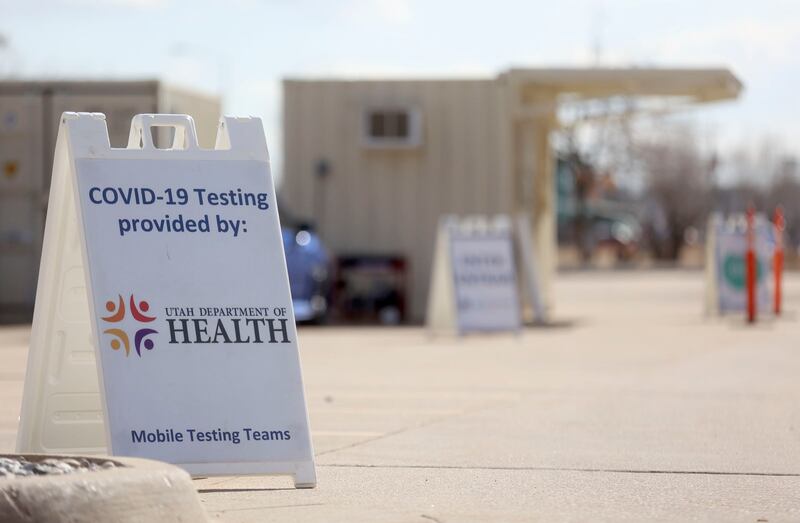 A COVID-19 testing site is pictured outside of the Utah Department of Health in Salt Lake City on Wednesday, Feb. 10, 2021.