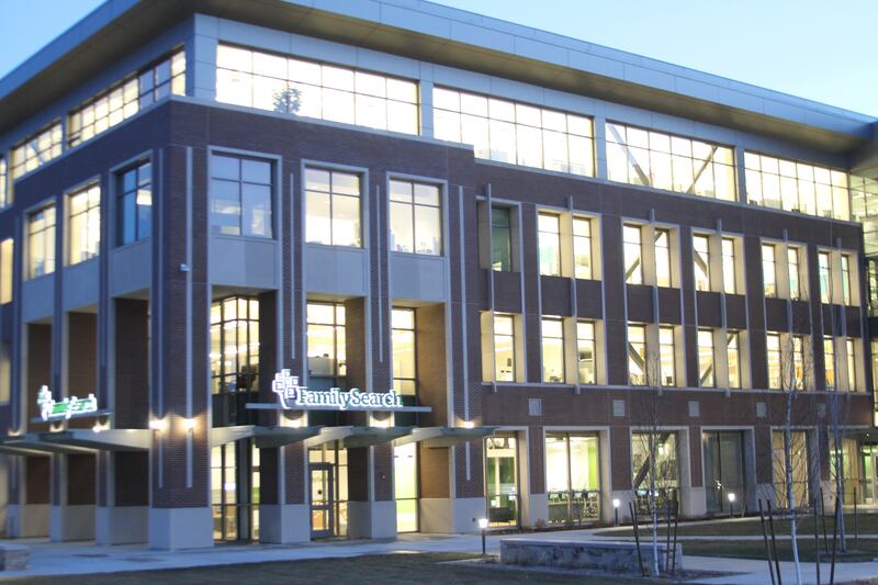 FILE - The FamilySearch building in Lehi, Utah.