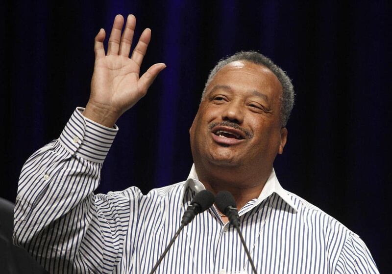 Pastor Fred Luter acknowledges the crowd at the Southern Baptist Convention prior to to being elected as the first African-American vice president of the organization, Tuesday, June 14, 2011, in Phoenix. The move to elect Luter comes at the same time the