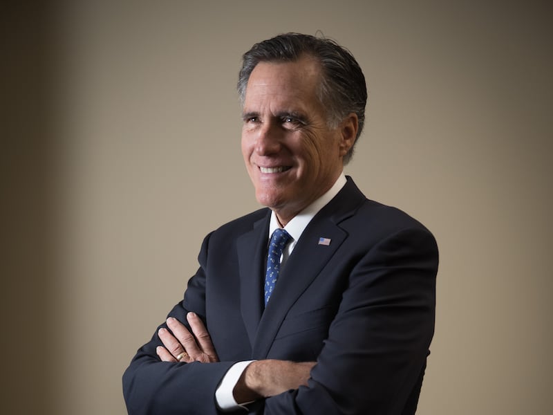 Sen. Mitt Romney, R-Utah, poses for a portrait in his new office on Capitol Hill in Washington, D.C., on Thursday, Jan. 3, 2019. “It’s good politics to divide, but it’s bad for the country,” Romney said.