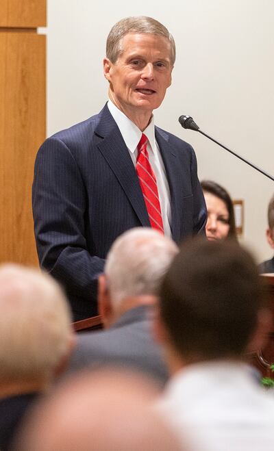 Elder David A. Bednar of the Quorum of the Twelve Apostles of The Church of Jesus Christ of Latter-day Saints speaks prior to delivering the dedicatory prayer for BYU's new Engineering Building, part of the Ira A. Fulton College of Engineering, on the sch