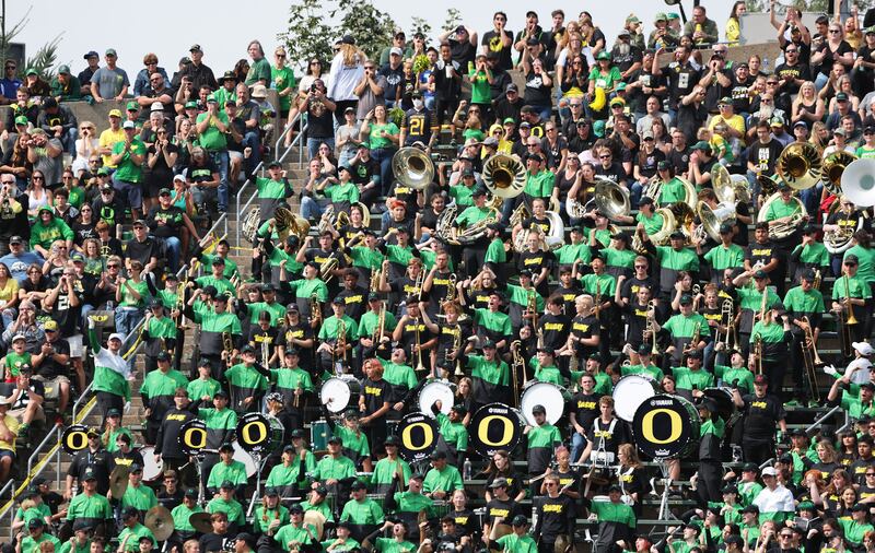 Oregon’s band and fans attend game with BYU at Autzen Stadium in Eugene, Ore., on Saturday, Sept. 17, 2022.