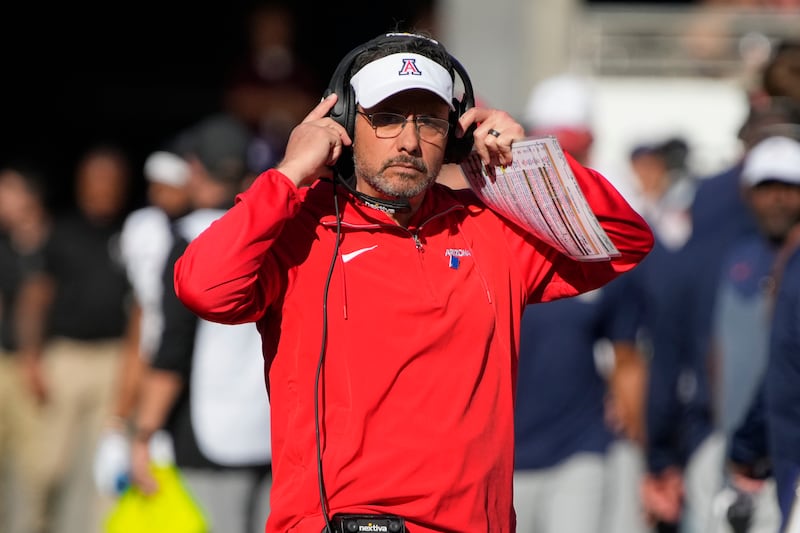 Arizona head coach Jedd Fisch in the first half during an NCAA college football game against Arizona State, Saturday, Nov. 25, 2023, in Tempe, Ariz.