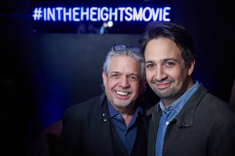 Lin-Manuel Miranda and his father, Luis A. Miranda, Jr., are pictured at an event for “In the Heights,” which hits theaters June 10.