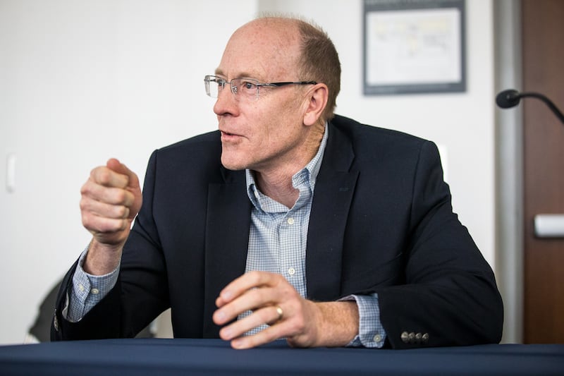 FILE - Alan Matheson, executive director at the Utah Department of Environmental Quality, speaks during the panel talk of the Dialogue on Collaboration event at the University of Utah's S.J. Quinney College of Law in Salt Lake City on Thursday, Dec. 6, 20