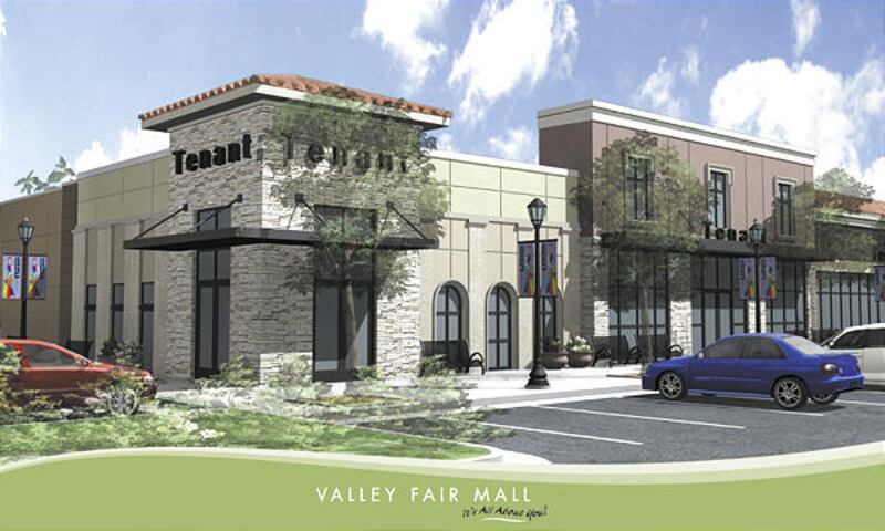 Artist's rendering of what Valley Fair Mall is expected to look like after Phase 1 of its renovation. The mall will continue to have J.C. Penney, Mervyns and Macy's as anchor stores. The redevelopment project will also add restaurant and retail space in b
