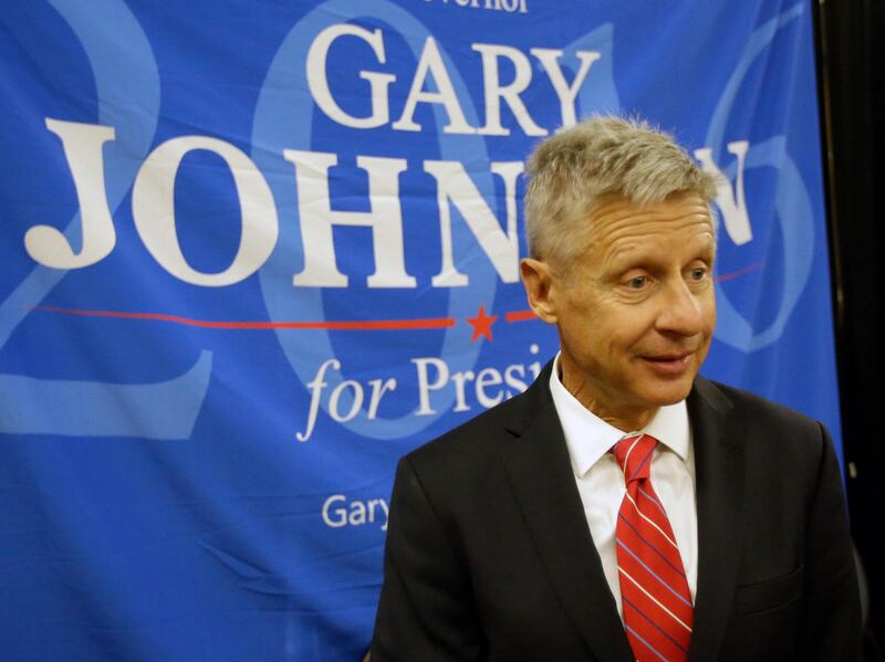 FILE - Libertarian presidential candidate Gary Johnson speaks to supporters and delegates at the National Libertarian Party Convention, Friday, May 27, 2016, in Orlando, Fla.