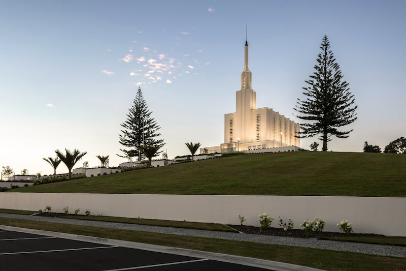 The newly remodeled Hamilton New Zealand Temple of The Church of Jesus Christ of Latter-day Saints.