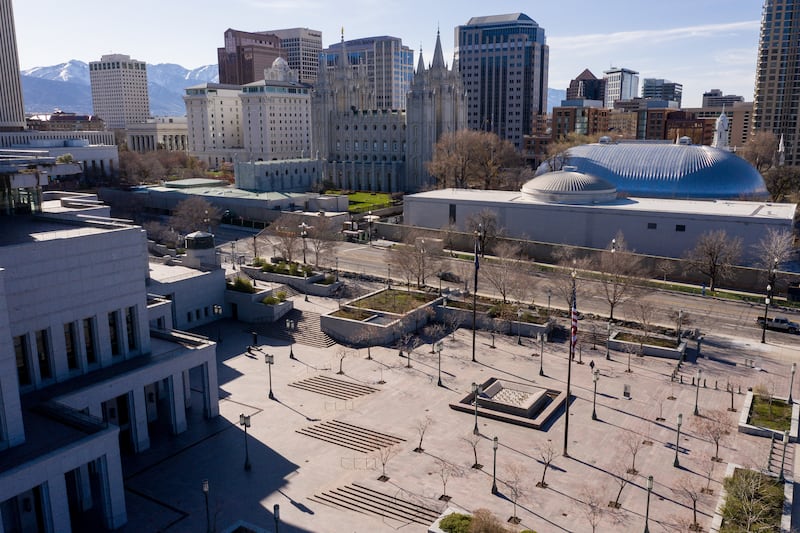 The Church of Jesus Christ of Latter-day Saints’ Conference Center in Salt Lake City before the start of the 190th Annual General Conference on Saturday, April 4, 2020.