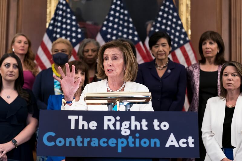 Speaker of the House Nancy Pelosi holds an event with Democratic women House members and advocates for reproductive freedom ahead of the vote on the Right to Contraception Act.