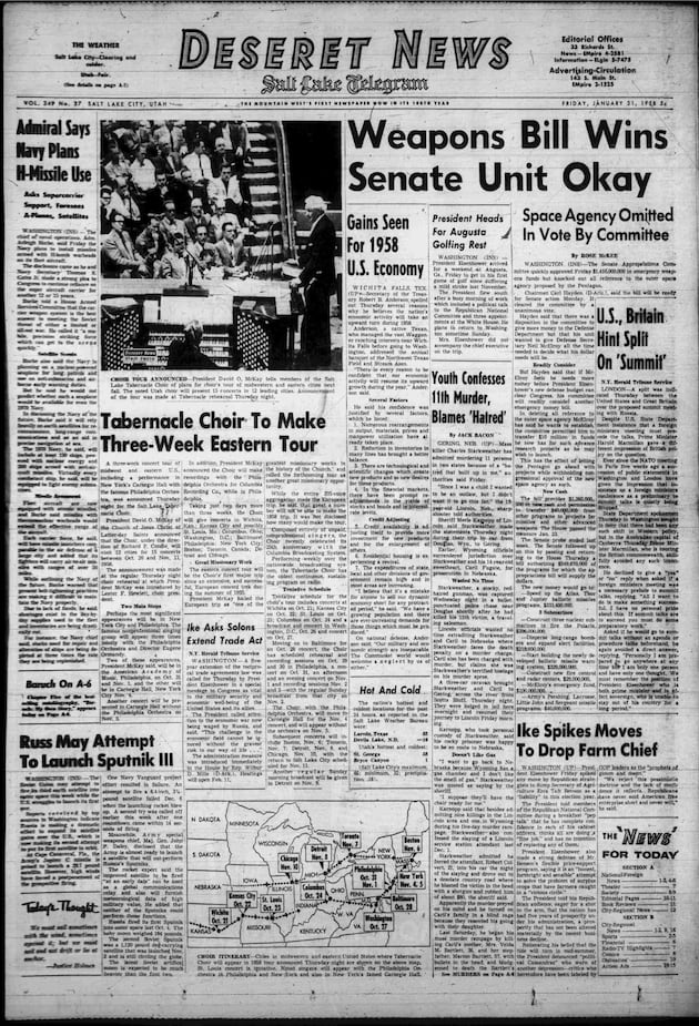 Deseret News archives: President McKay announced Tabernacle Choir tour of East Coast in 1958