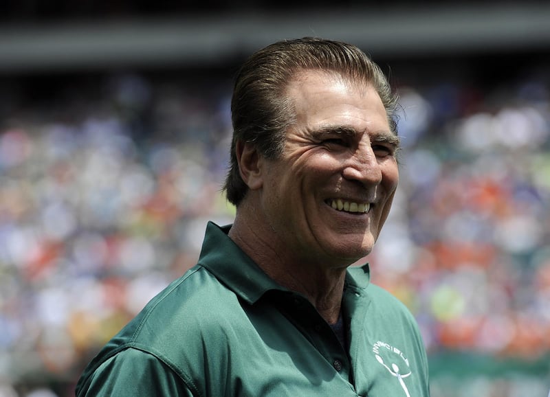 Former Philadelphia Eagle Vince Papale is seen at an NCAA college Division I championship final lacrosse game between Syracuse and Duke on Monday, May 27, 2013, in Philadelphia. Duke won 16-10. (AP Photo/Michael Perez)
