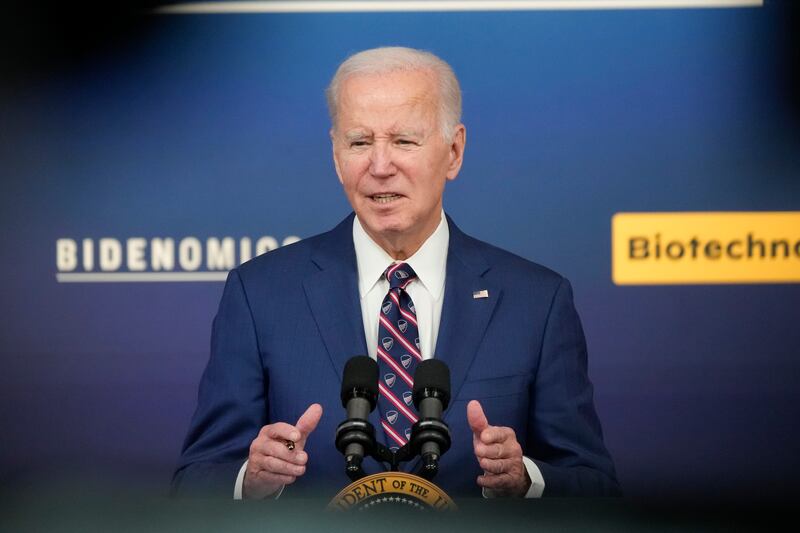 President Joe Biden speaks during an event on the economy in the Eisenhower Executive Office Building on Oct. 23, 2023.
