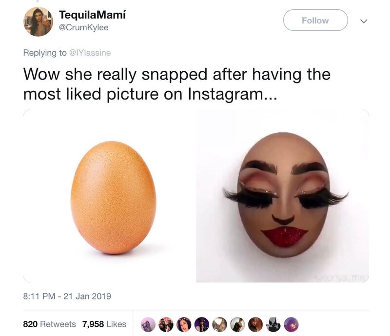 A Twitter reaction to the egg with makeup.