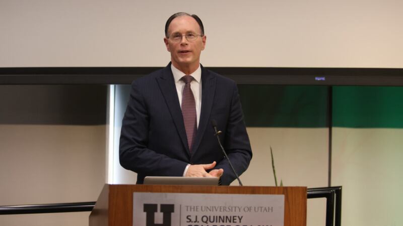 Bishop W. Christopher Waddell speaks at the Wallace Stegner Symposium at the University of Utah on Friday, March 17, 2023.