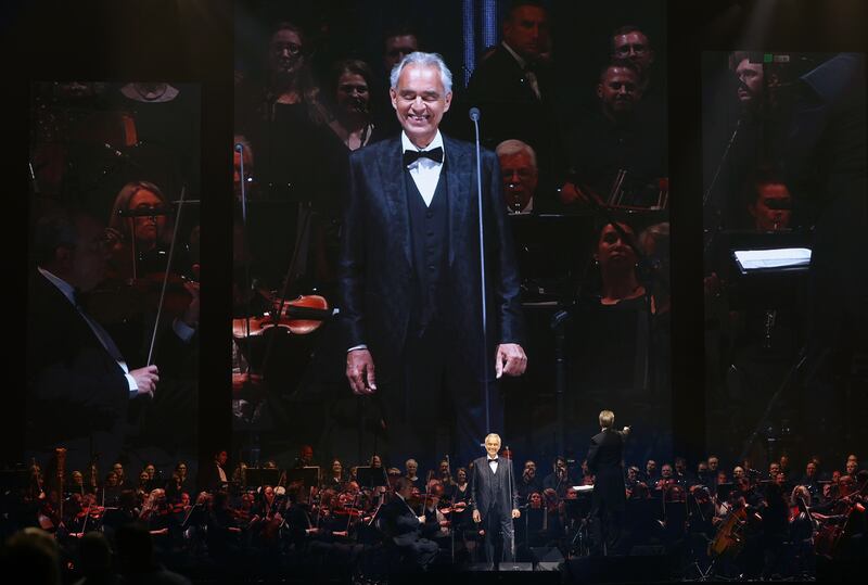 Andrea Bocelli performs in concert at Vivint Arena in Salt Lake City.