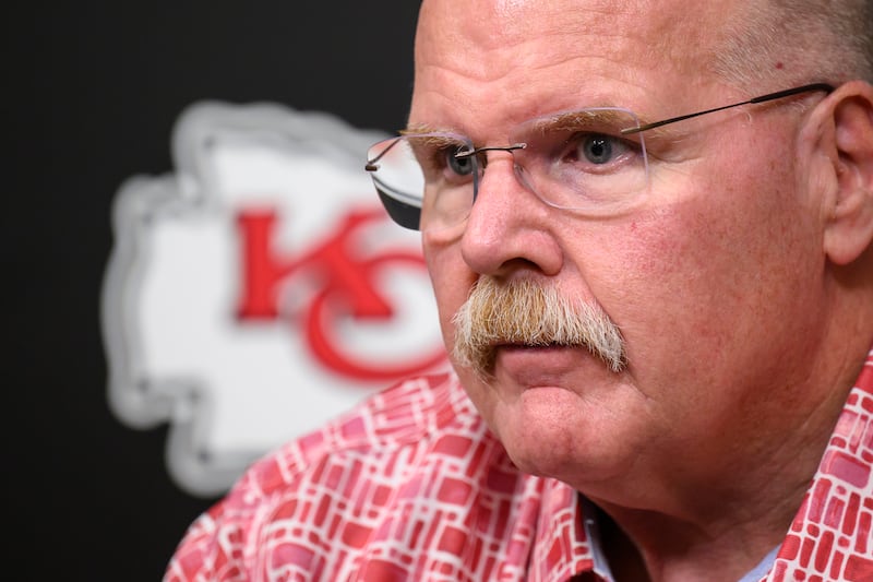 Kansas City Chiefs head coach Andy Reid speaks to the press Thursday, April 27, 2023, in Kansas City, Mo.