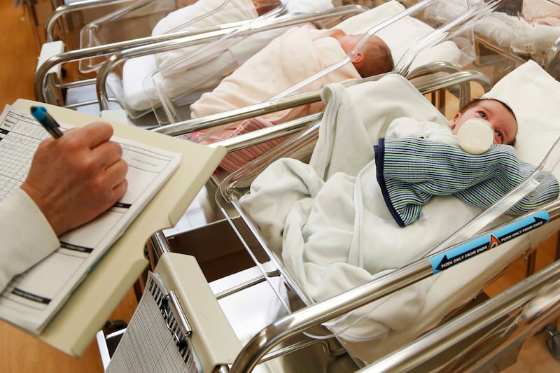 Newborn babies are pictured in the nursery of a postpartum recovery center in upstate New York.