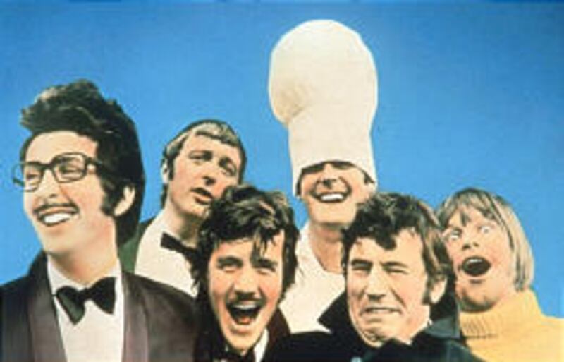 Eric Idle, left, Graham Chapman, Michael Palin, John Cleese, Terry Jones and Terry Gilliam of the "Monty Python's Flying Circus" troupe.