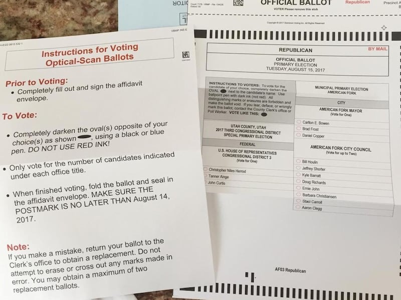 FILE - A voter in American Fork was one of nearly 70,000 unaffiliated voters in Utah County to receive a Republican ballot Wednesday, July 26, 2017. Following a problem-plagued primary in Utah's 3rd Congressional District, the state auditor's office Tuesd