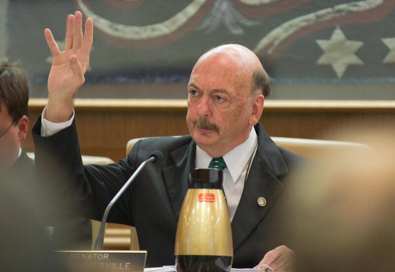 Republican Sen. Jim Summerville of Dickson gestures during a Monday, Aug. 13, 2012, hearing in Nashville, Tenn., about allegations officials at Tennessee State University changed more than 100 students' grades without instructors' permission.