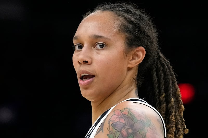 Phoenix Mercury center Brittney Griner during the first half of Game 2 of basketball’s WNBA Finals against the Chicago Sky.