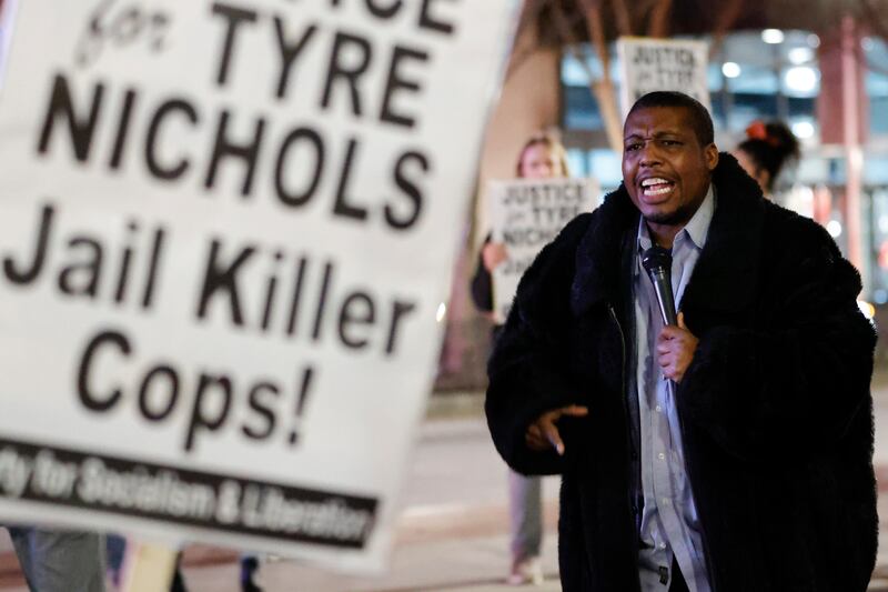 Raymond Washington speaks during a protest over the death of Tyre Nichols in Atlanta.