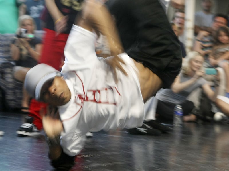 Bboy Monkee with the Flavanoids Crew competes during The Bboy Federation Series 2 at the Utah Arts Alliance in Salt Lake City, Utah September 4, 2010. The Bboy Federation is Utah’s first competitive break dancing series with 4-man crews from around Utah battling for points, bragging rights and the chance to compete against crews outside Utah. (Keith Johnson, Deseret News)