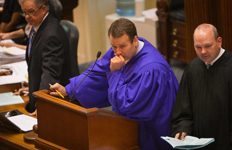 Lt. Gov. Ken Ard presides over the Senate Thursday, March 8, 2012 in Columbia, S.C. Ard is the focus of a state Grand Jury investigation for ethics laws violations that is now entering its ninth month.