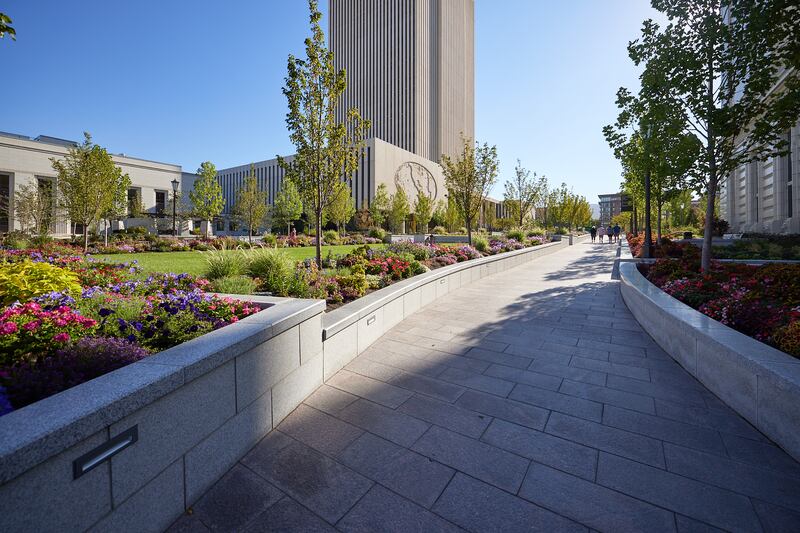A view of part of the Church Office Building Plaza.