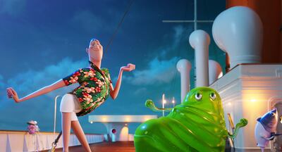 Dracula (Adam Sandler) with Blobby in Sony Pictures Animation's HOTEL TRANSYLVANIA 3: SUMMER VACATION.