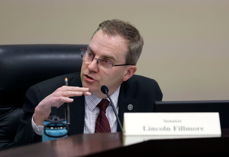 Sen. Lincoln Fillmore, R-South Jordan, presents SB114, Public School Curriculum Requirements, during a Senate Education Committee meeting.
