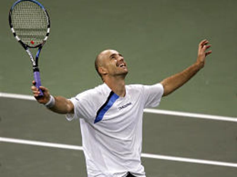 Ivan Ljubicic celebrates after defeating Andy Roddick in Davis Cup play Sunday. Croatia eliminated the U.S.