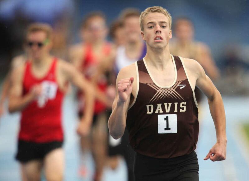 Davis' Logan Mackay wins the 5A 800 meters as High School athletes compete Saturday, May 16, 2015, in the state track meet at BYU.