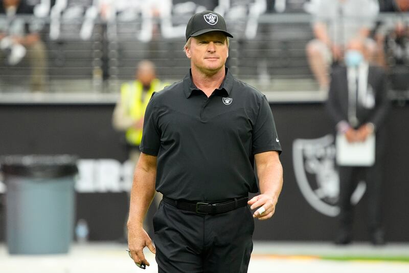 Las Vegas Raiders coach Jon Gruden during an NFL football game against the Miami Dolphins