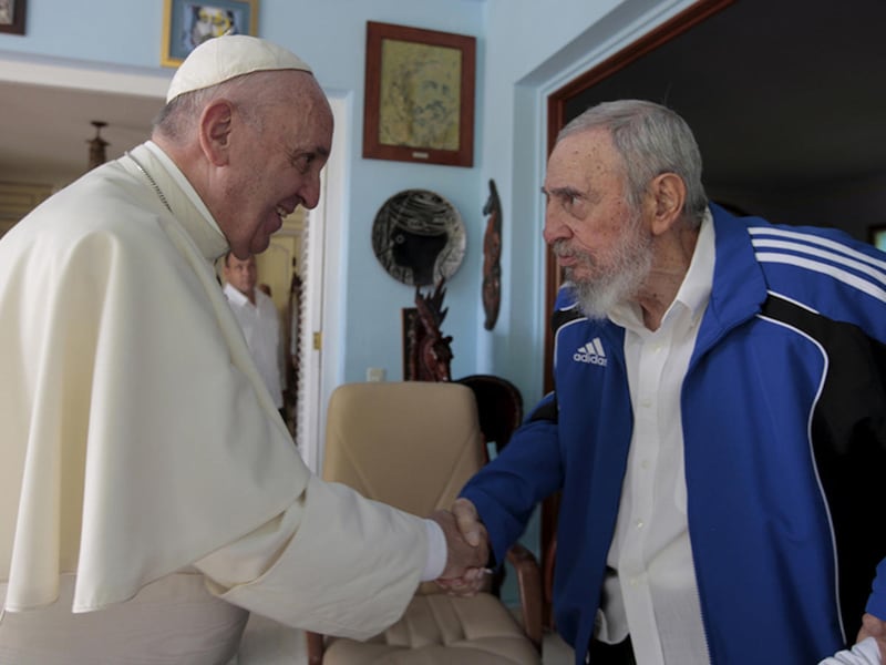 Pope Francis meets with former Cuban President Fidel Castro in Havana, Cuba, on September 20, 2015.