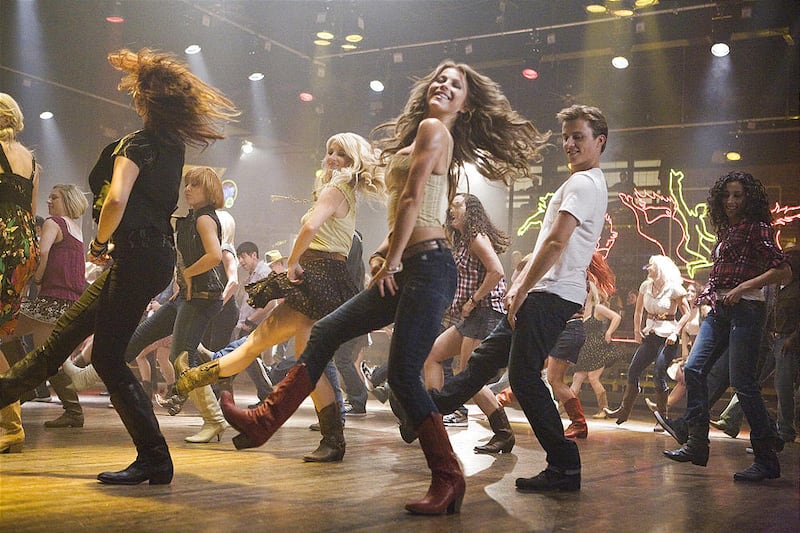 Julianne Hough, center, and Kenny Wormald, second from right, in the remake of the 1984 film "Footloose."
