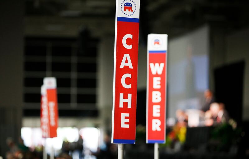 Delegates attend the Utah State Republican Convention at the Salt Palace.