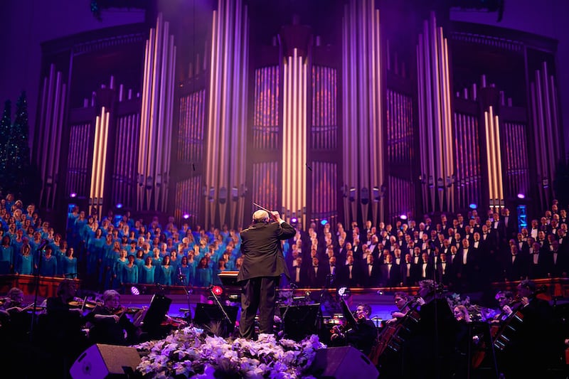 Mack Wilberg conducts during the Mormon Tabernacle Choir Christmas concert on Thursday, Dec. 17, 2015, at the Conference Center on Temple Square in Salt Lake City.