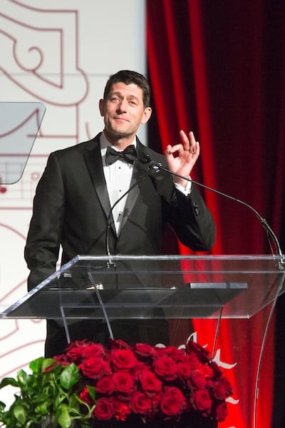 Speaker of the House Paul Ryan, R-Wis., talks about Sen. Orrin Hatch, R-Utah, at a ceremony recognizing Hatch as the 39th Giant in Our City at the Grand America Hotel in Salt Lake City on Saturday, June 9, 2018. The Salt Lake Chamber, Utah's largest busin