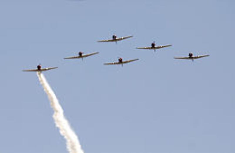 Six jets fly the "missing man" formation Sunday at Marine Corps Air Station Beaufort in Florida.