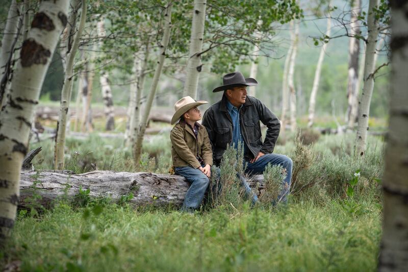 Kevin Costner and Brecken Merrill in an episode of “Yellowstone.”